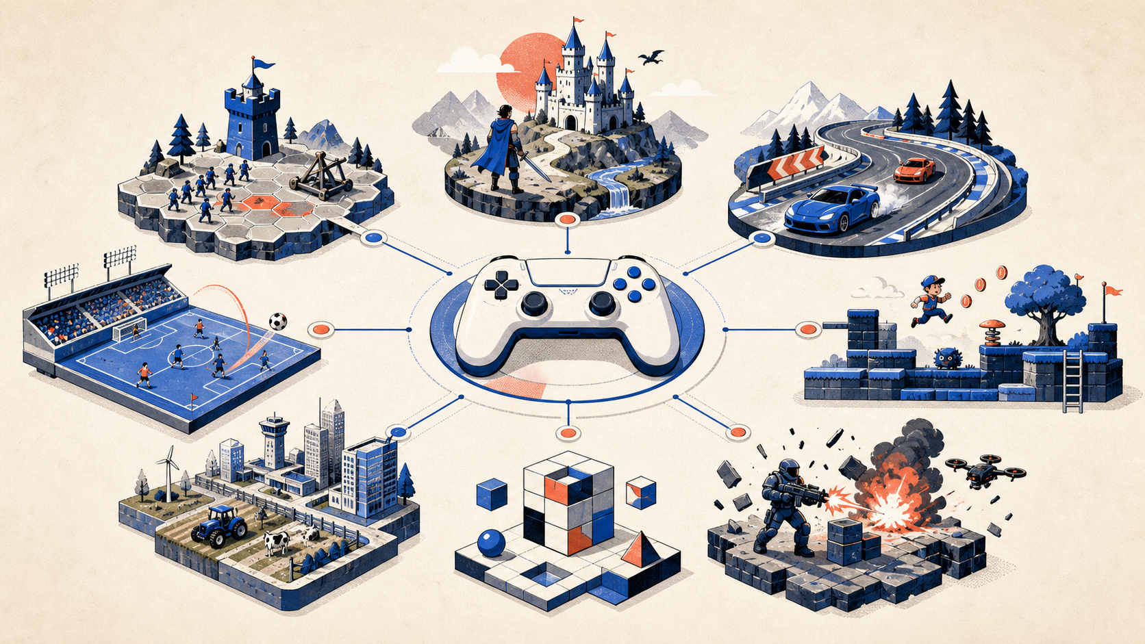 Conceptual diagram explaining Types of Gaming Terminologies: Genres & Descriptions